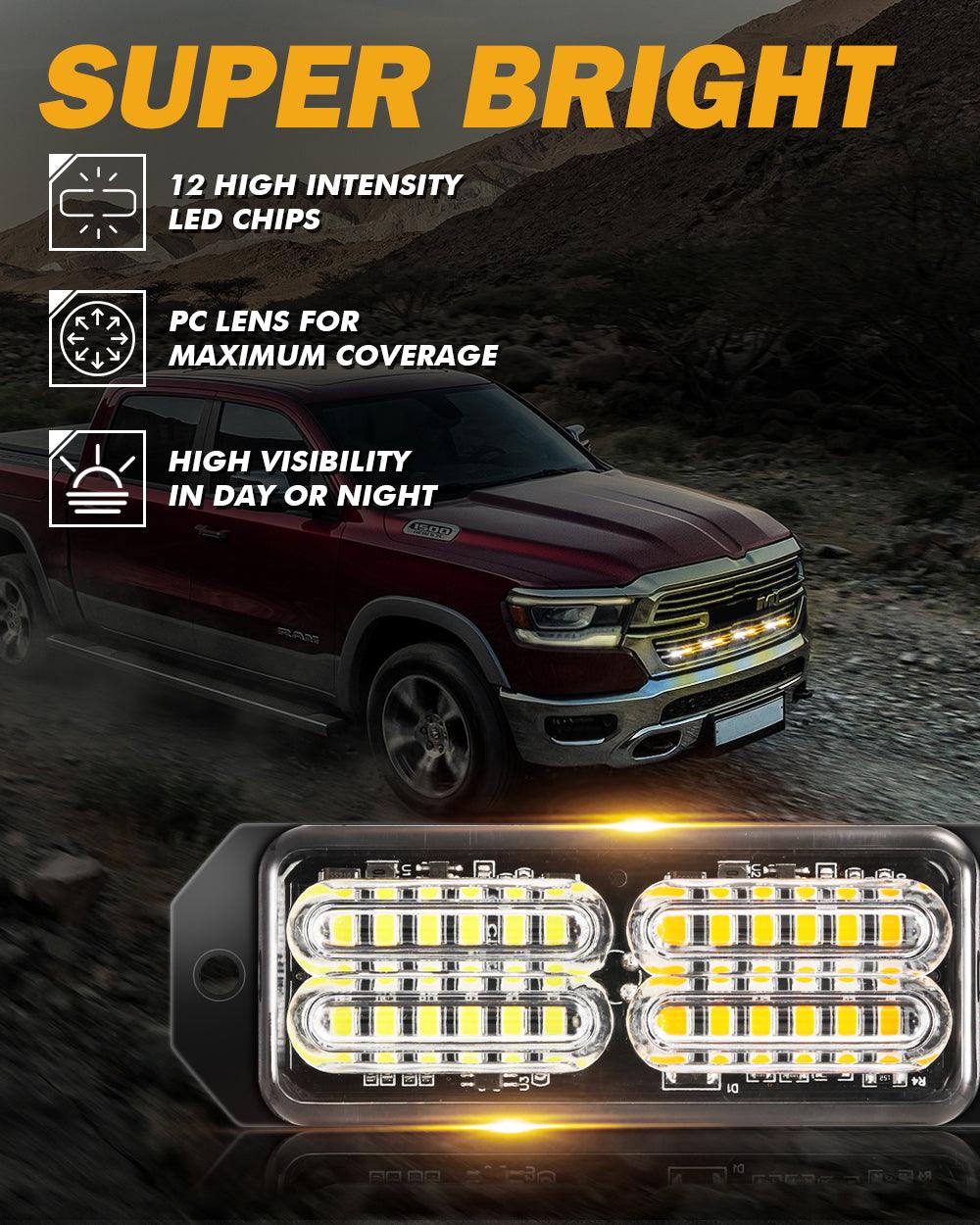 (4 قطع/مجموعة) 24 مصباح LED للطوارئ مثبت على السطح لمصابيح ستروب للشاحنات والمركبات والسيارات الرباعية والشاحنات الصغيرة 