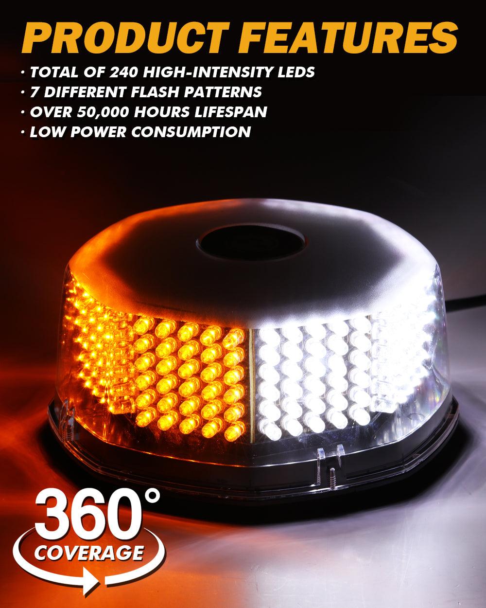 240 LED Emergency Warning Rotating Strobe Beacon Light with Magnetic Base for 12V Vehicle Cars Truck Snow Plow