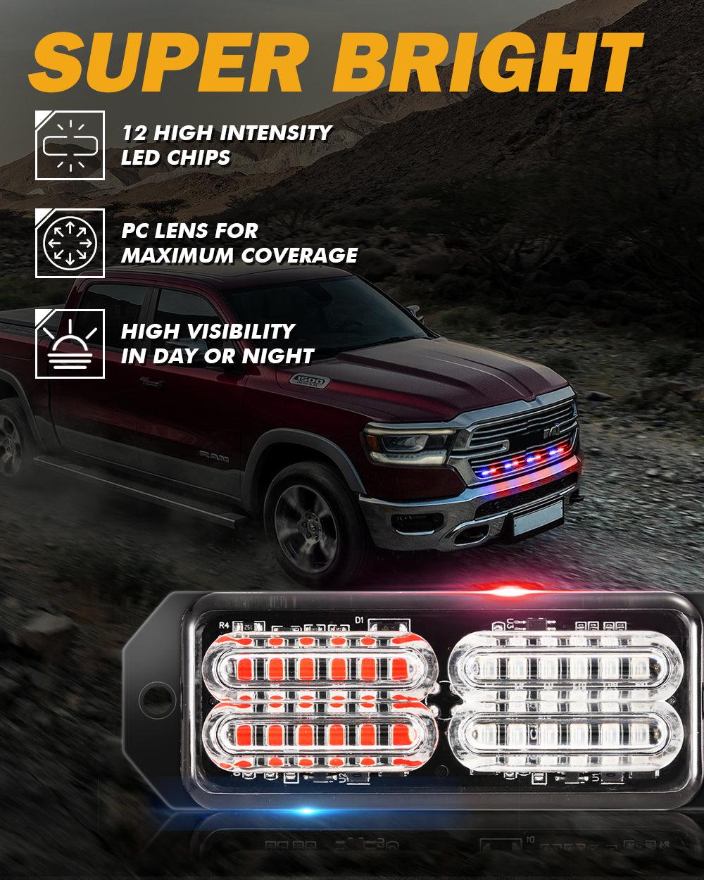 (4 قطع/مجموعة) 24 مصباح LED للطوارئ مثبت على السطح لمصابيح ستروب للشاحنات والمركبات والسيارات الرباعية والشاحنات الصغيرة 