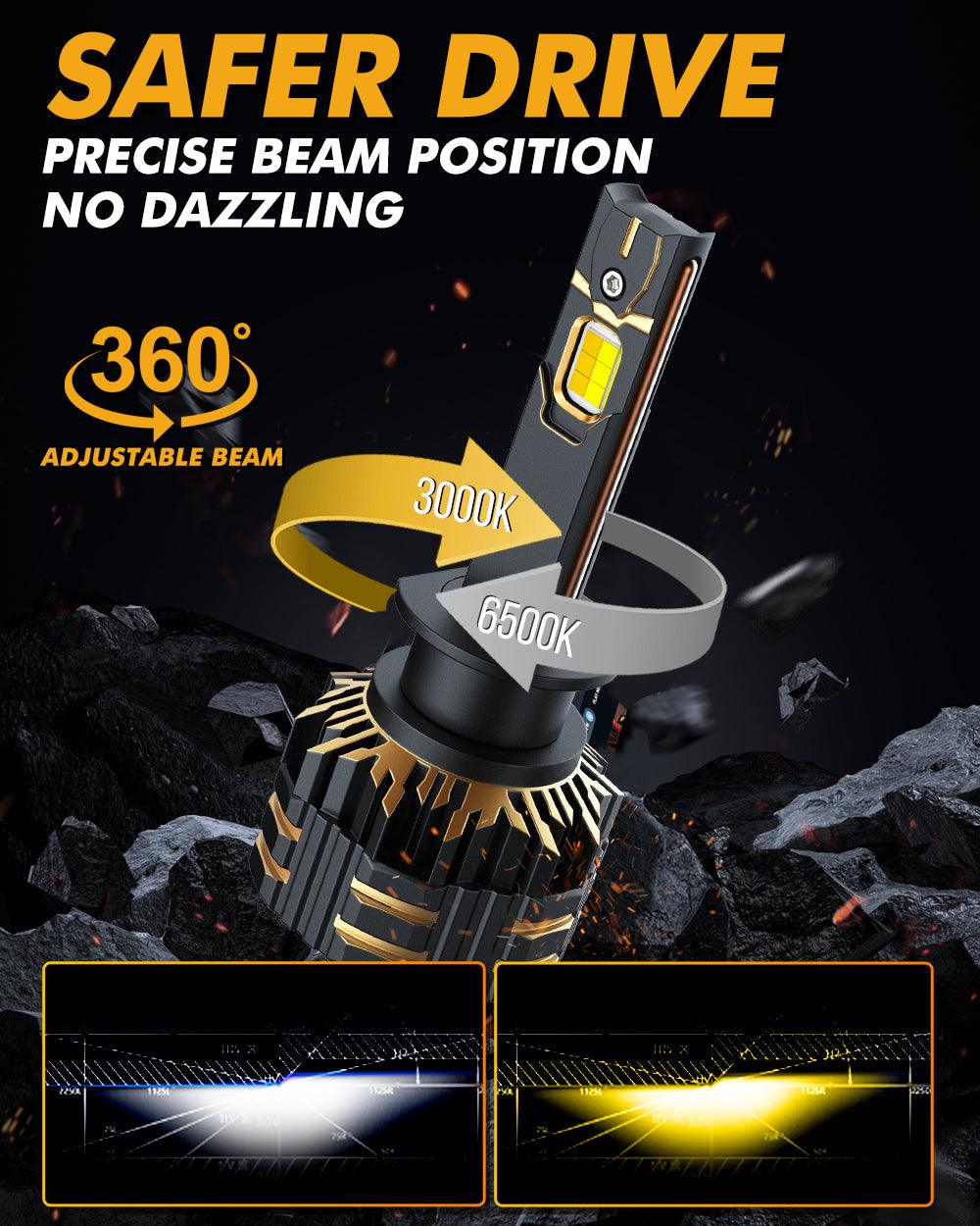 H1 LED Bulb Fog Lights 110W 25000LM GX Bi-Color Series High Power & Brightness Dual Color Switchback | 2 Bulbs - Auxbeam  – éclairage LED auto