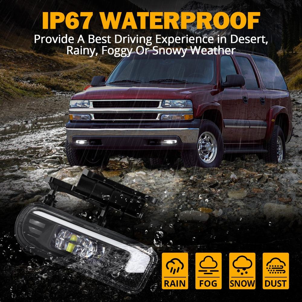 DOT Approved LED Fog Lights with DRL for Chevy Silverado 1500/2500 1999-2002, 3500 2000-2001, Chevrolet Suburban/Tahoe 2000-2006