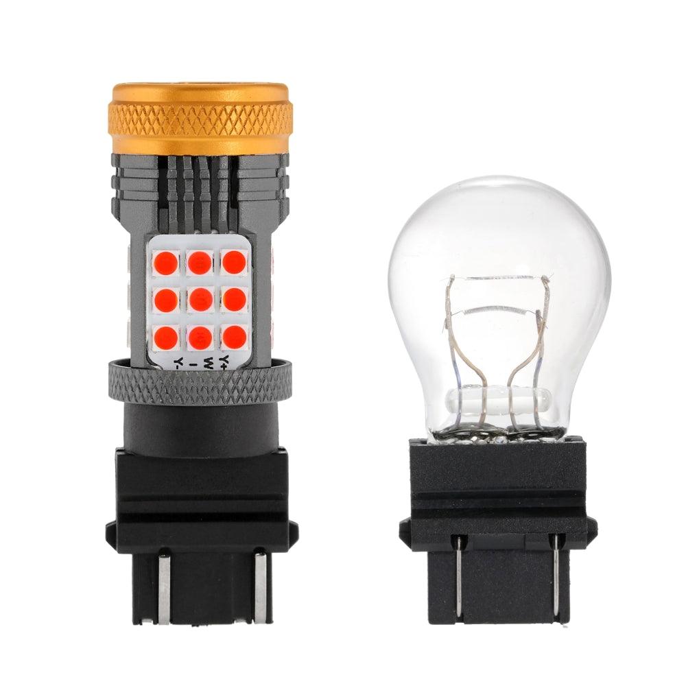 T25 3157 3156 LED Brake/Tail Light Bulbs 56W 600% High Brightness CAN-Bus Error Free Red Strobe Flashing B21 Series Strobe | 2 bulbs