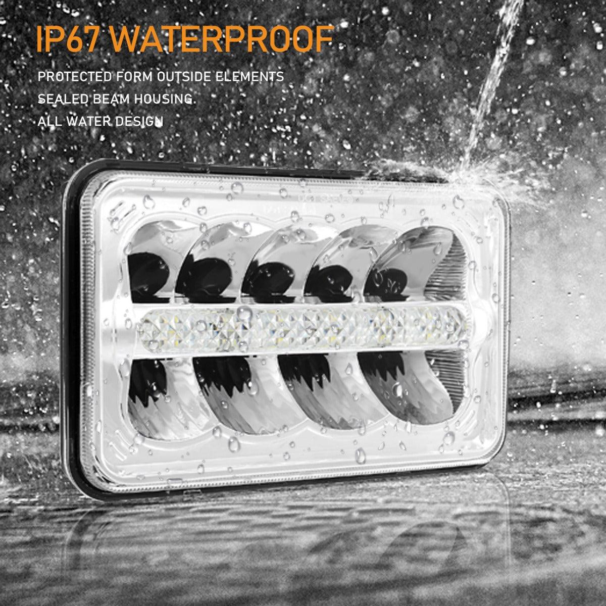 (4pcs/set) 4x6 Led Headlights Sealed Beam Headlights with DRL High Low Beam Replacement H4651 H4652 H4656 H4666 H6545 for Chevy GMC Trucks