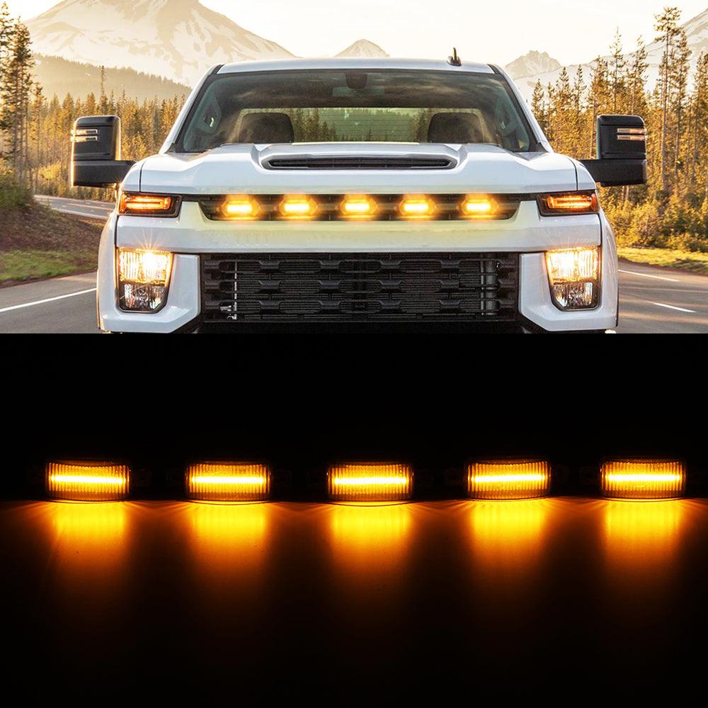 (5pcs/set)  LED Front Grille Lights Raptor Style Amber Light Universal Car Modification