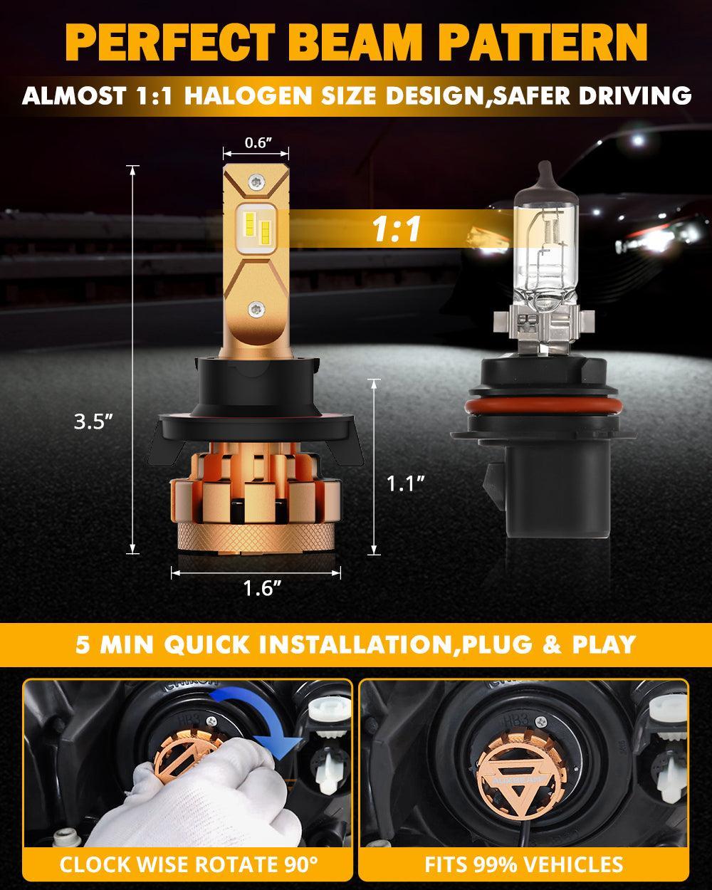 مصابيح أمامية LED H13، 70 واط، 18000 لومن، سلسلة F-16 Plus، الأكثر سطوعًا، 6000 كلفن، لون أبيض بارد | 2 لمبة