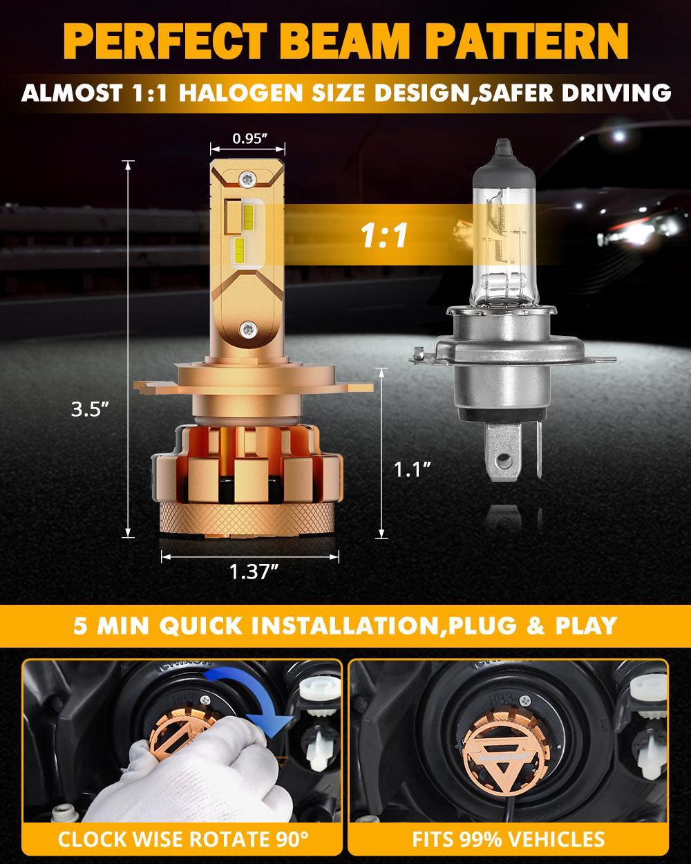 مصابيح أمامية LED H4/9003، 70 واط، 18000 لومن، سلسلة F-16 Plus، الأكثر سطوعًا، 6000 كلفن، لون أبيض بارد | 2 لمبة