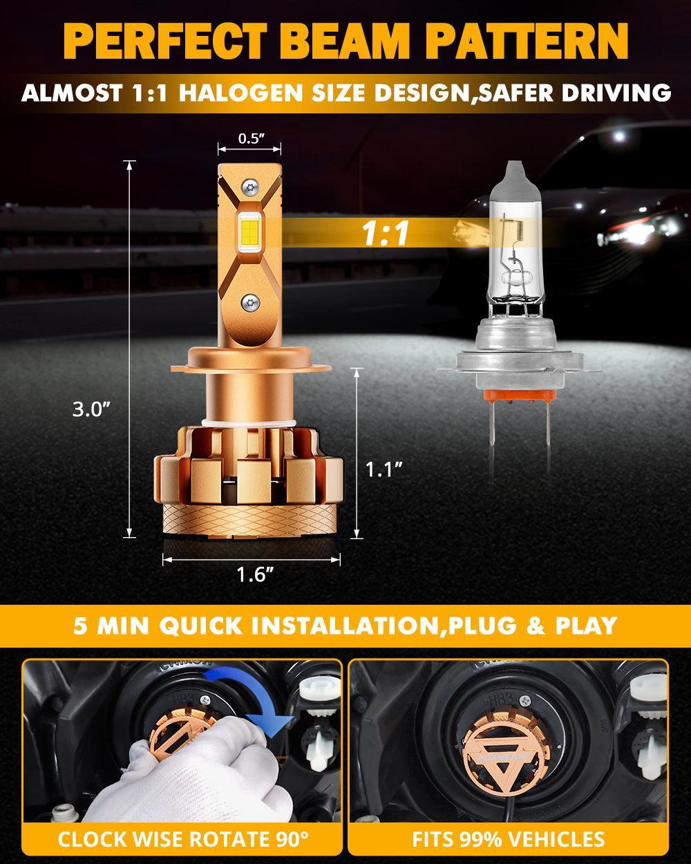 مصابيح أمامية LED H7، 70 واط، 18000 لومن، سلسلة F-16 Plus، الأكثر سطوعًا، 6000 كلفن، لون أبيض بارد | 2 لمبة