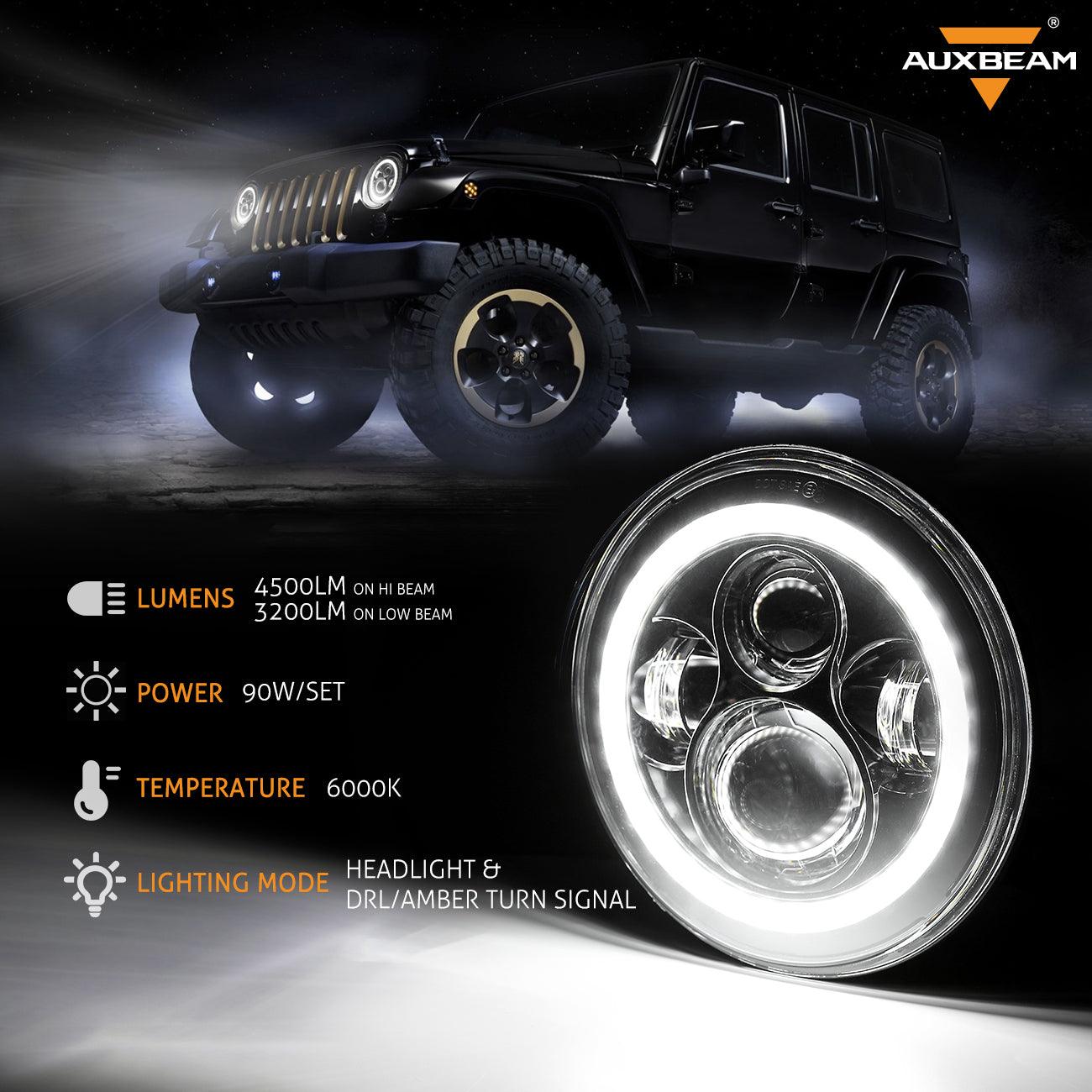 7'' LED Headlight Replacement with Halo Ring &amp; LED Smoke Tail Light Brake Reverse Turn Signal Lamp for Jeep Wrangler JK