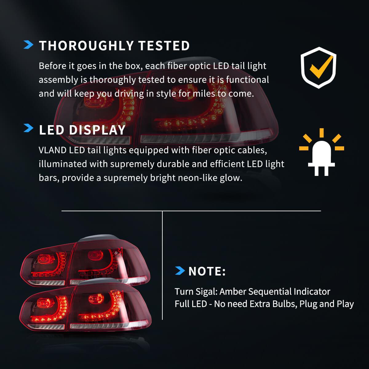 مجموعة مصابيح خلفية LED مع إشارة انعطاف متسلسلة باللون الكهرماني لسيارة فولكس فاجن جولف Mk6 Hetchback موديلات 2008-2014