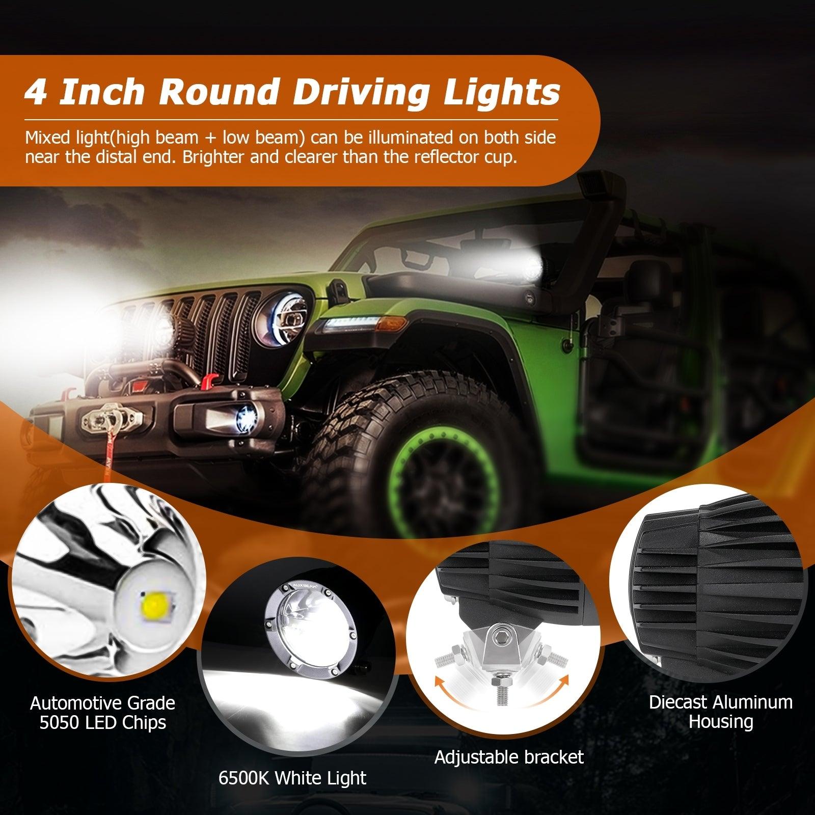 C4 Series | 4 Inch 100W Round Offroad LED Driving Lights Combo Beam - Auxbeam  – éclairage LED auto