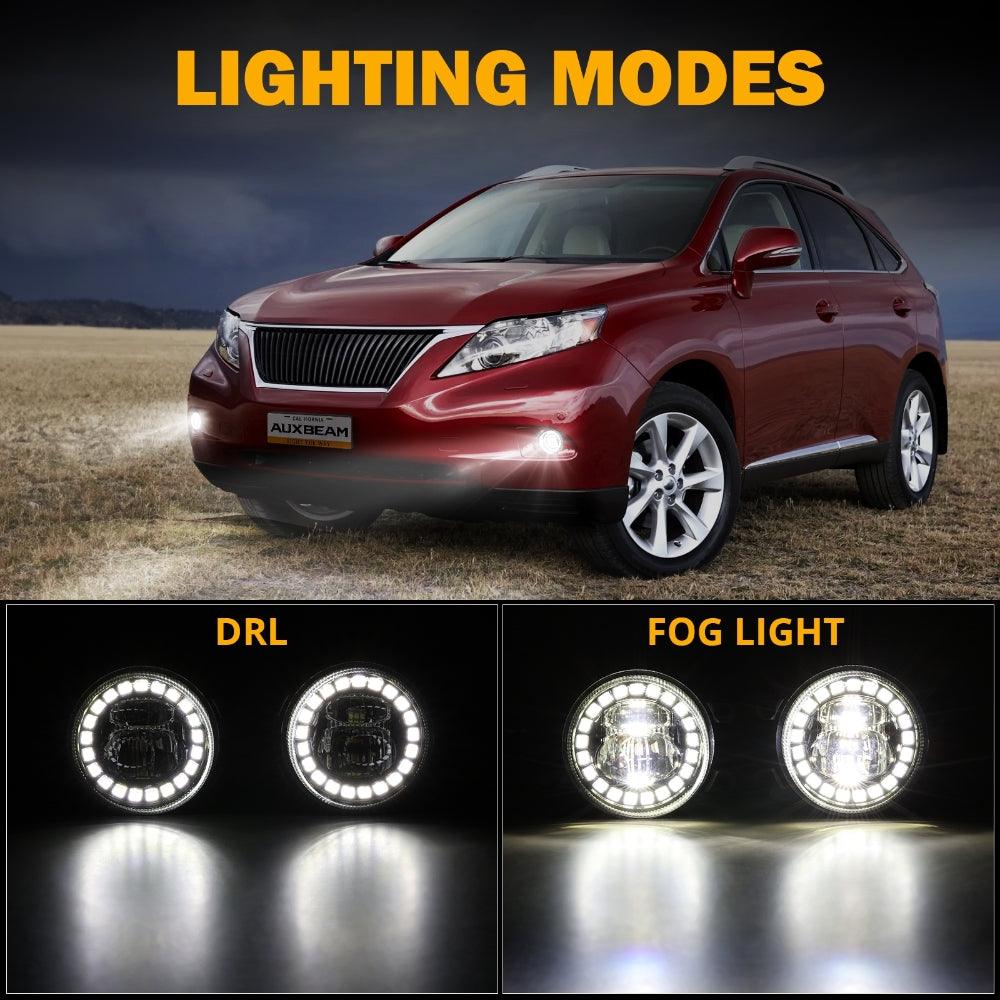 LED Fog Lights with Halo DRL Universal Fit for Toyota Camry Corolla RAV4 Yaris Prius Highlander Venza Avalon Matrix Solara, Led Fog Lamps for Lexus GS IS LX RX ES CT