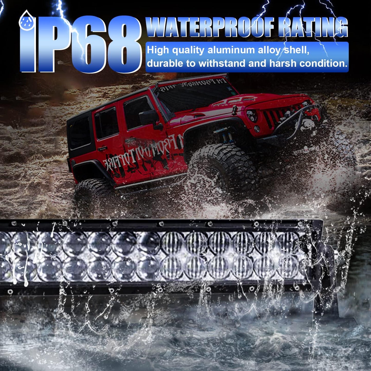 شريط إضاءة LED مزدوج الصفوف من سلسلة 5D، مقاس 42 بوصة، مناسب للطرق الوعرة