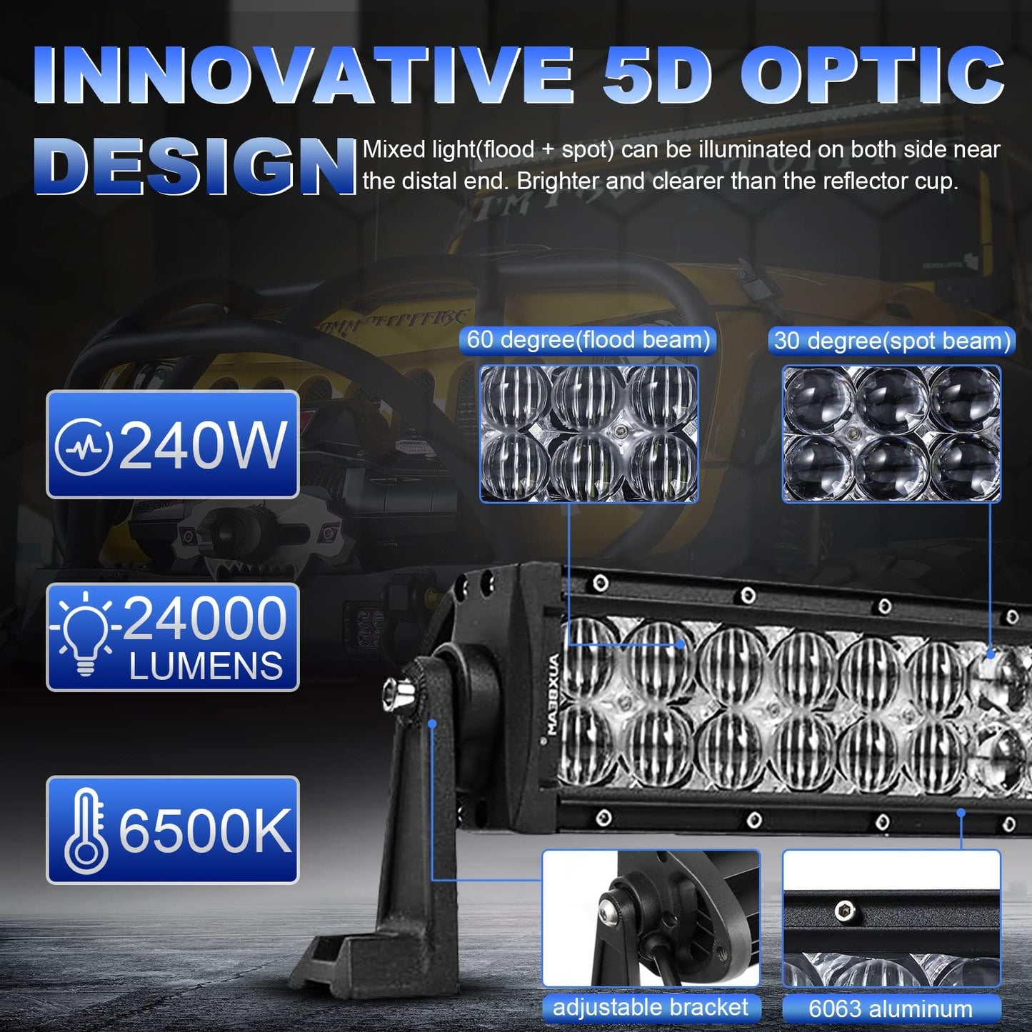 شريط إضاءة LED مزدوج الصفوف من سلسلة 5D، مقاس 42 بوصة، مناسب للطرق الوعرة