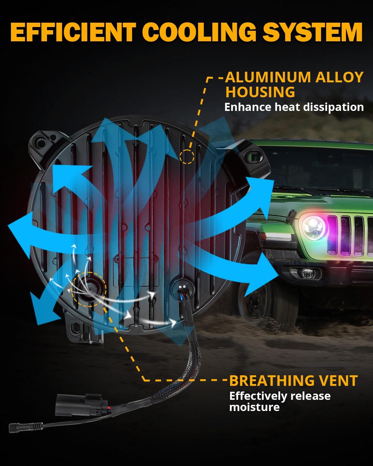 Upgraded 9 Inch Round LED Headlight with RGB Halo Ring for Jeep Wrangler JL