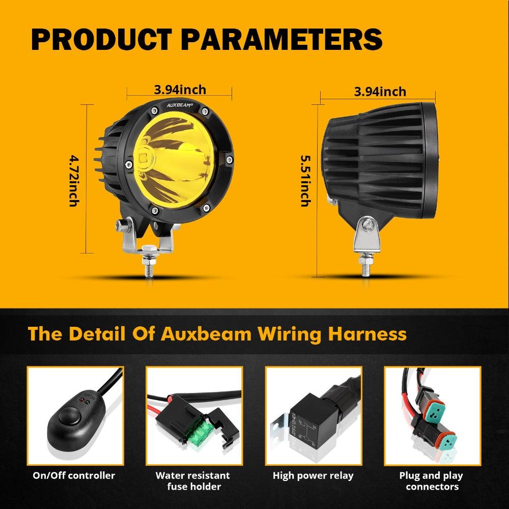 C4 Series | 4 Inch 100W Spot Round LED Pods Amber LED Driving Lights - Auxbeam  – éclairage LED auto