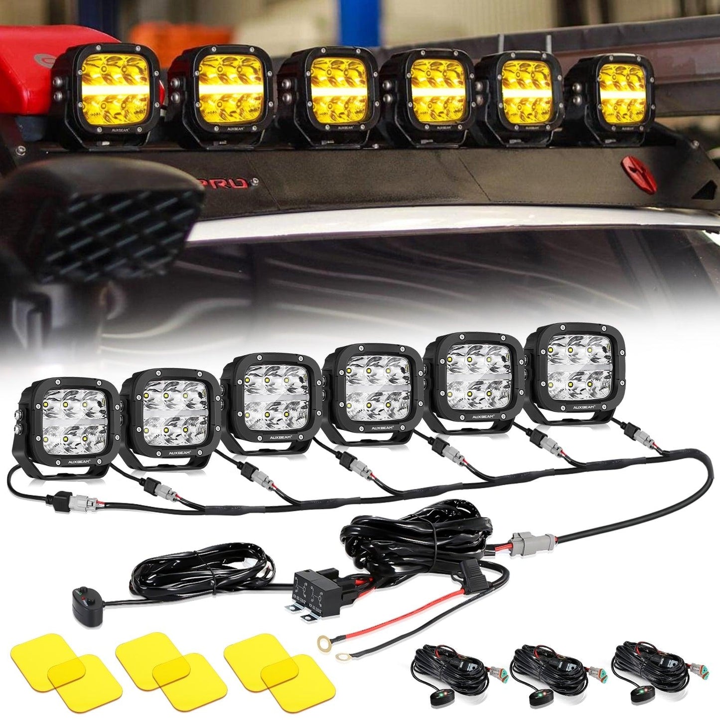6/8 قطع 5 بوصة 132 واط العنبر DRL LED Pod Lights مع تسخير الطاقة 