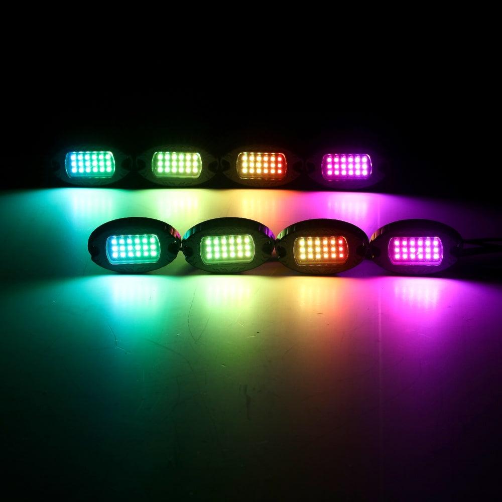 مجموعة مصابيح LED RGB Rock مع تطبيق Bluetooth وجهاز تحكم عن بعد لاسلكي، مصابيح نيون متعددة الألوان مع وظيفة ضوء الفرامل لـ ATV UTV