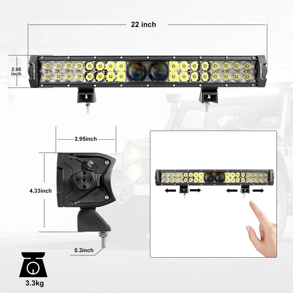 شريط إضاءة LED للطرق الوعرة 22 بوصة من سلسلة 5D-PRO بقوة 22000 لومن مع شعاع موضعي + دعامات تثبيت عالمية وغطاء عمود قابل للتعديل