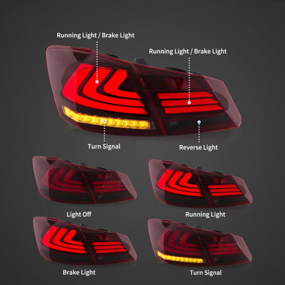 مجموعة مصابيح خلفية LED مع إشارة انعطاف متسلسلة لسيارة هوندا أكورد سيدان الجيل التاسع موديلات 2013-2017