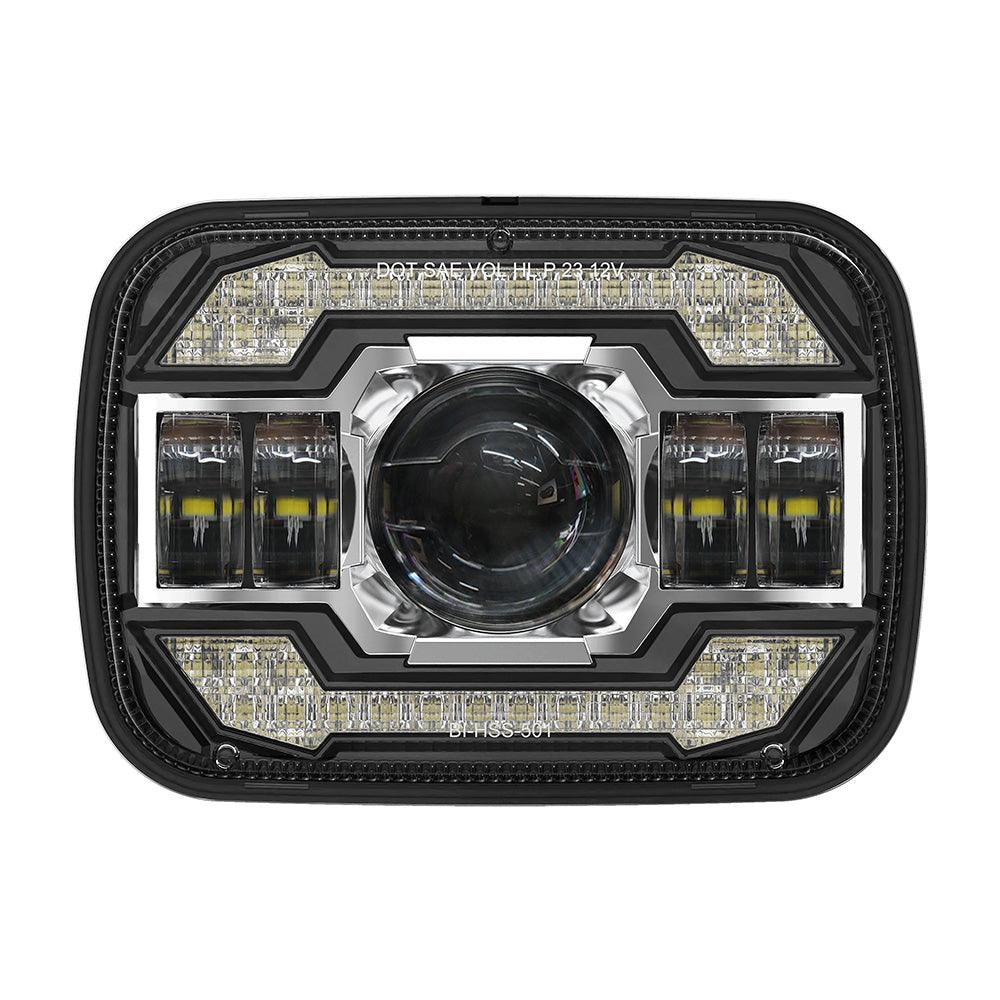 Starlight Flow Series 7x6 Inch Sealed Beam LED Headlights with Hi-Lo Beam &amp; Amber Turn Signal White DRL for JEEP, Trucks, GMC, Chevrolet