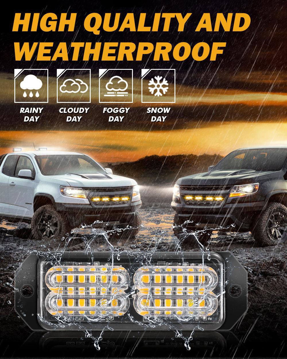 (4 قطع/مجموعة) 24 مصباح LED للطوارئ مثبت على السطح لمصابيح ستروب للشاحنات والمركبات والسيارات الرباعية والشاحنات الصغيرة 