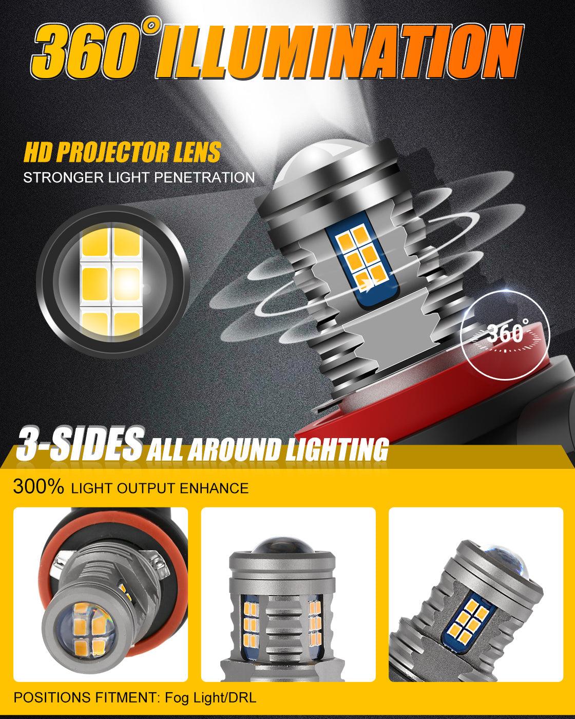 🔥(2pcs/set) H11/H8/H9/H16JP  Y2 Series 3-Sides Golden Yellow LED Fog Light/DRL