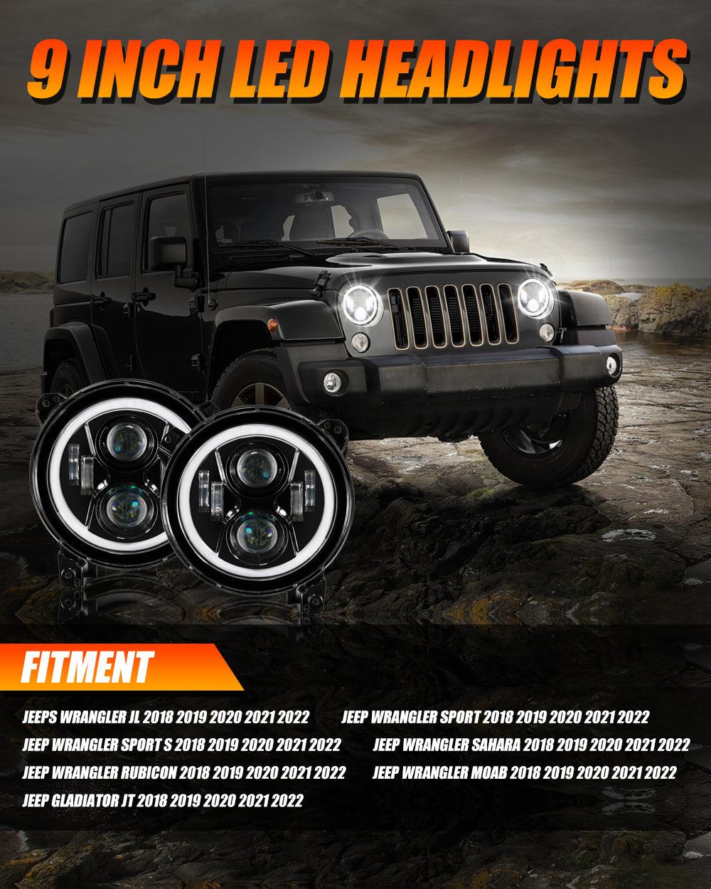 (2pcs/set) 9 Inch LED Headlights with DRL Halo Ring for Jeeps Wrangler JL Jeep Gladiator JT 2018 2019 2020 2021 2022