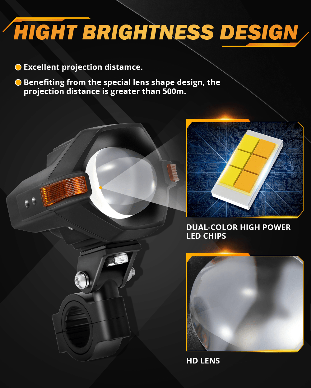 🆕3 Inch Motorcycle LED Spotlight Bi-LED Projector Lens Headlight 120W Dual Color Switchback LED Work Light 3+5 Light Modes for Motorcycle SUV ATV Trucks | 2PCS/Set