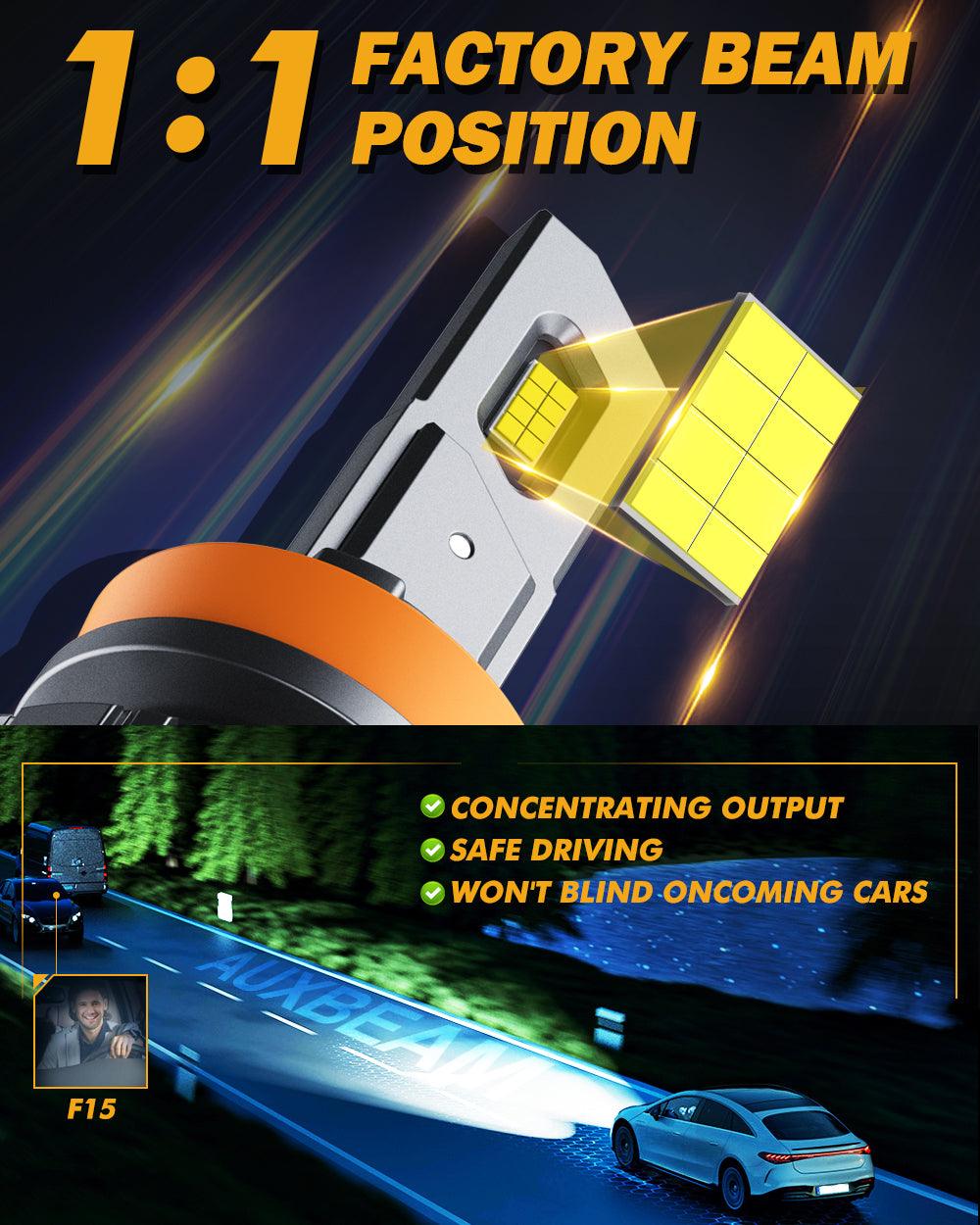 9005+H11 LED Headlight Bulbs 90W 20000LM F15 Series 20% Smaller Size 6500K Cool White | 4 Bulbs - Auxbeam  – éclairage LED auto