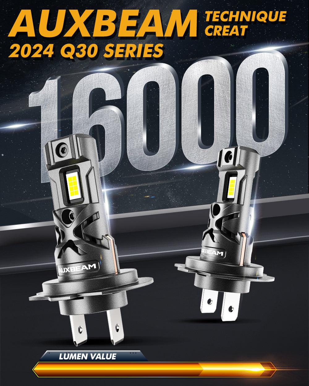 H7 LED Headlight Bulbs Q30 Series Brightest Wireless 60W 16000LM 6500K Cool White | 2 Bulbs - Auxbeam  – éclairage LED auto
