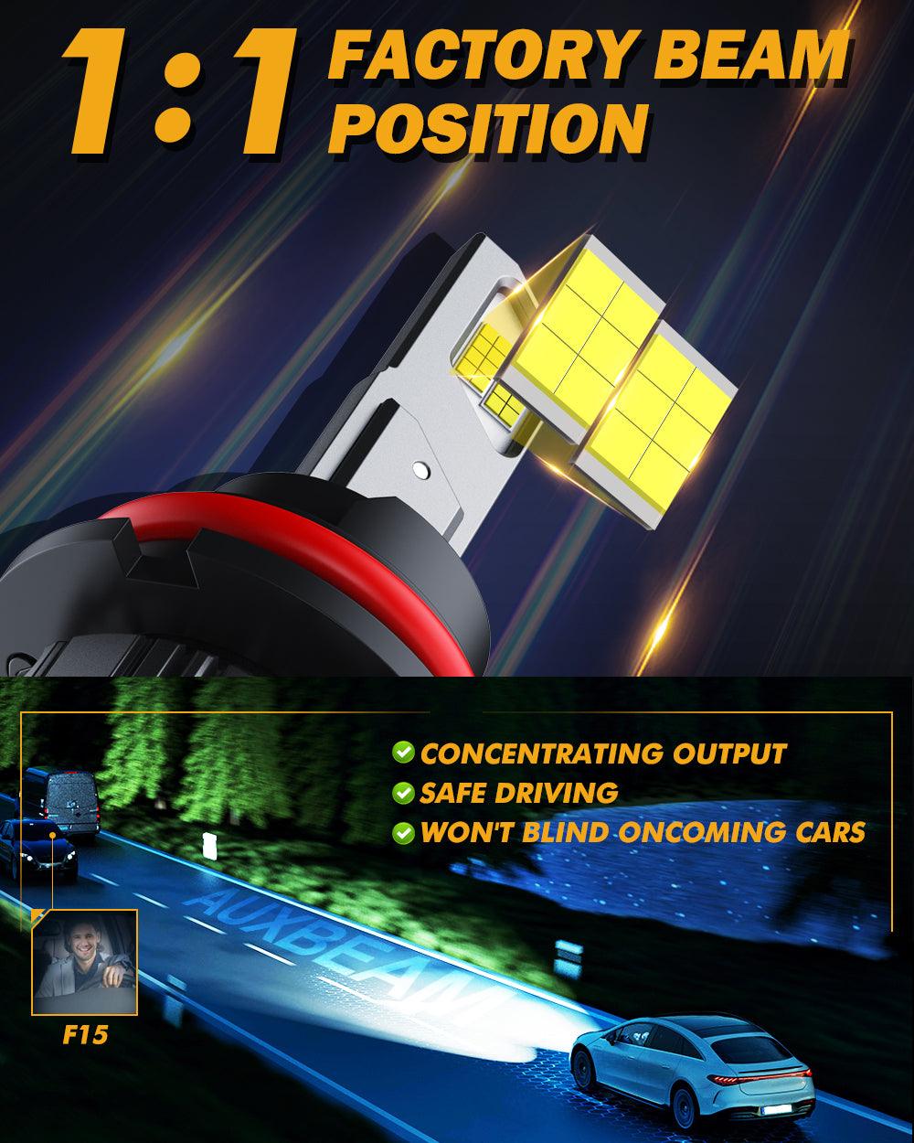 9007/HB5 LED Headlight Bulbs 90W 20000LM F15 Series 20% Smaller Size 6500K Cool White | 2 Bulbs - Auxbeam  – éclairage LED auto