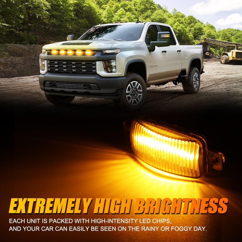 (5pcs/set)  LED Front Grille Lights Raptor Style Amber Light Universal Car Modification