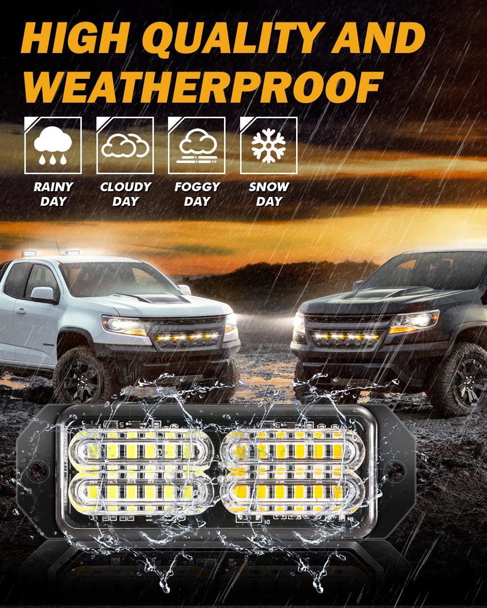 (4 قطع/مجموعة) 24 مصباح LED للطوارئ مثبت على السطح لمصابيح ستروب للشاحنات والمركبات والسيارات الرباعية والشاحنات الصغيرة 