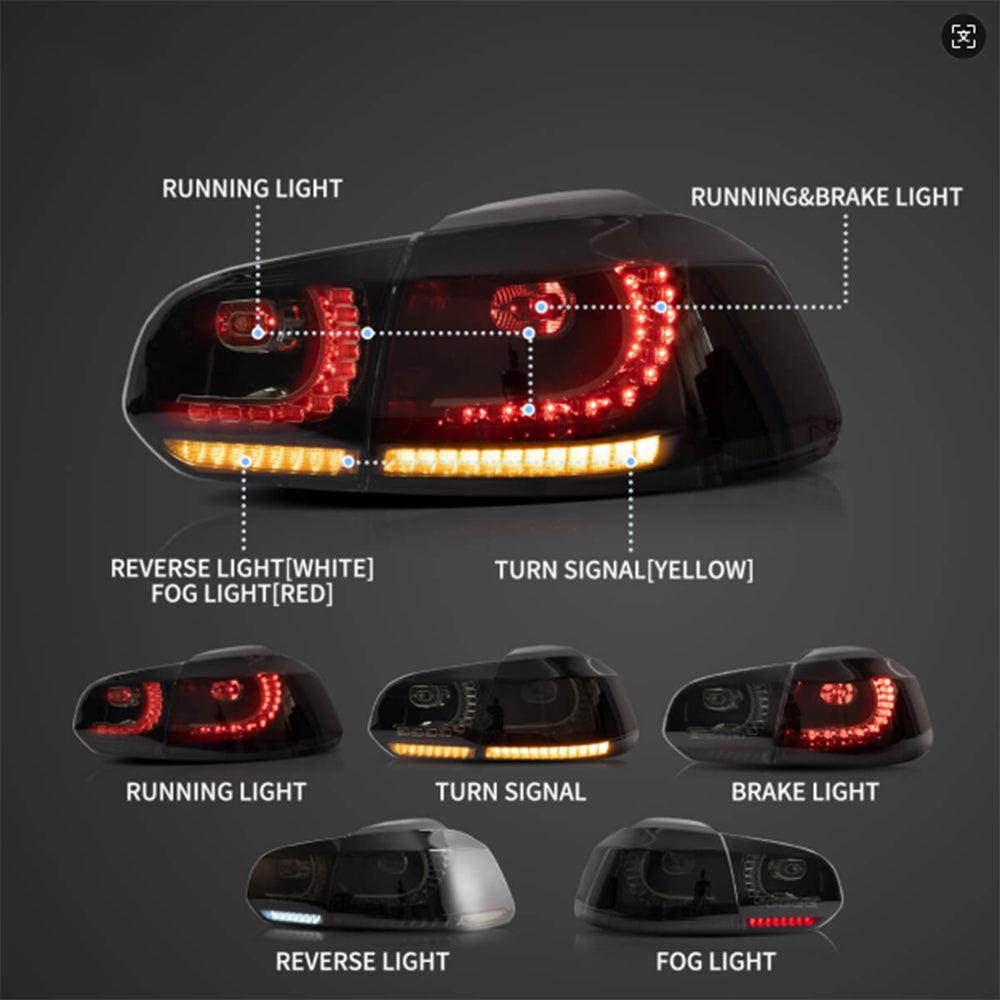 مجموعة مصابيح خلفية LED مع إشارة انعطاف متسلسلة باللون الكهرماني لسيارة فولكس فاجن جولف Mk6 Hetchback موديلات 2008-2014