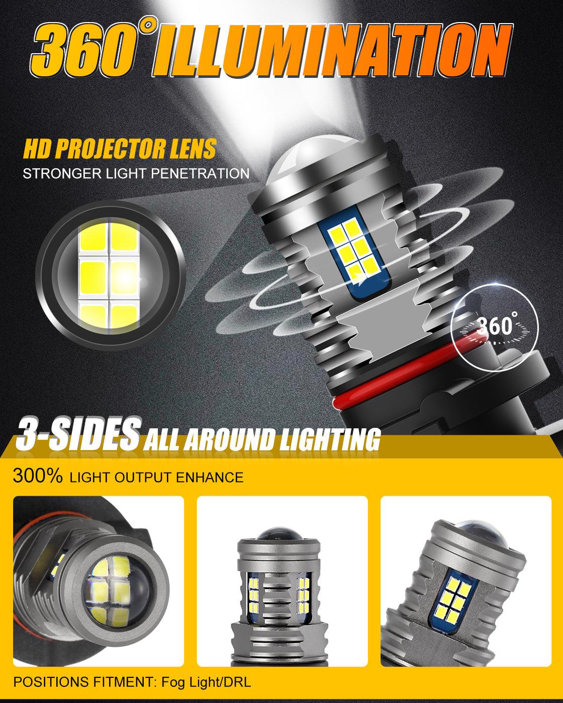 🔥(2pcs/set) Y2 Series 3-Sides Cool White/Yellow LED Fog Light/DRL