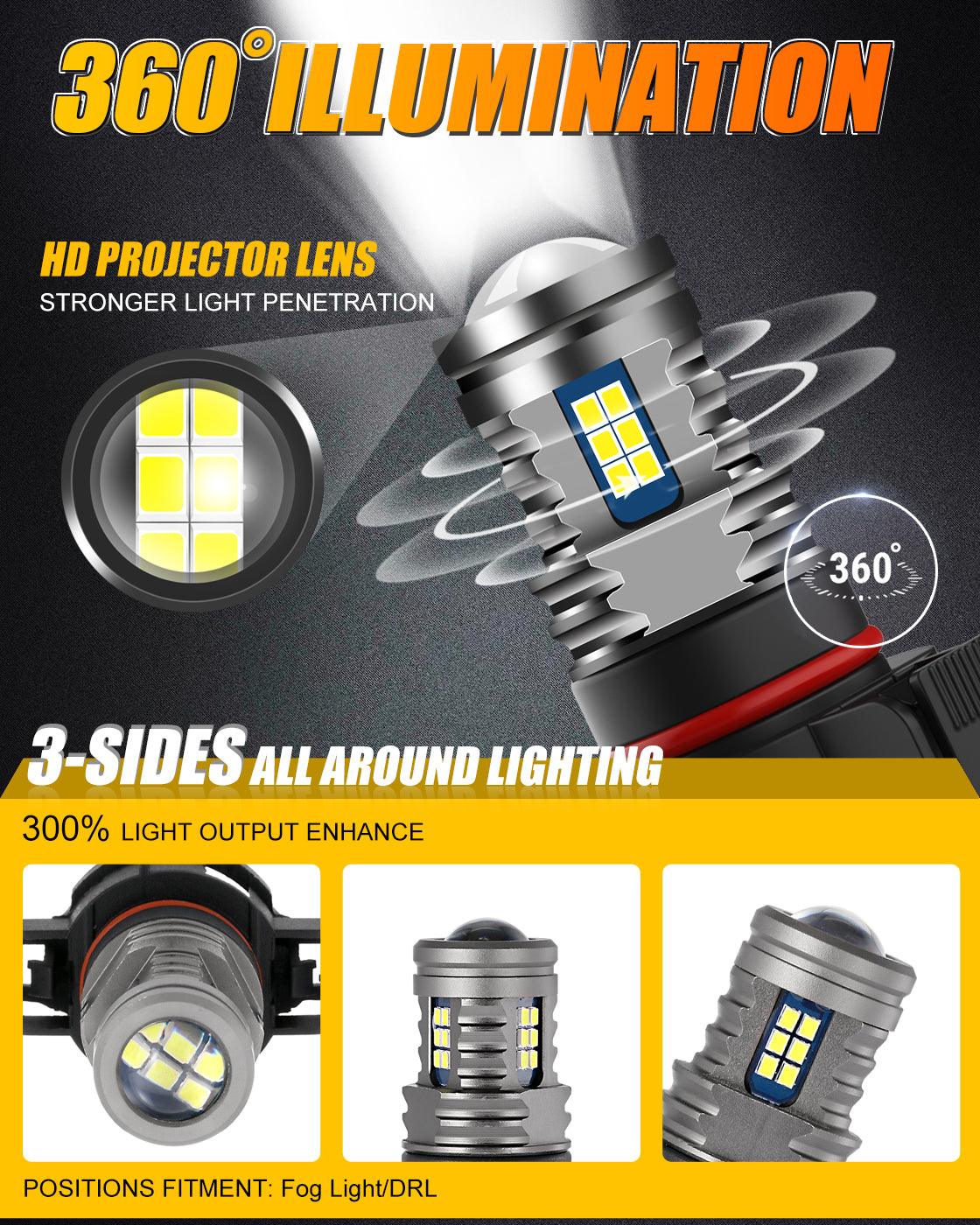 (قطعتان/مجموعة) سلسلة Y2 من مصابيح الضباب LED ثلاثية الجوانب باللون الأبيض البارد/الأصفر الذهبي/النهاري 5202/5201/PS24W/H16EU