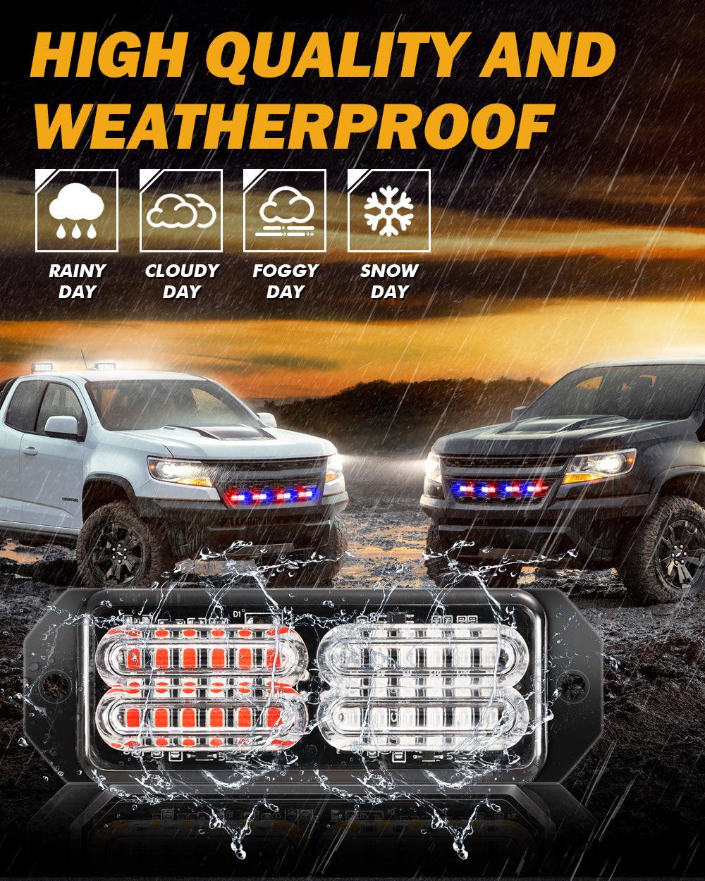 (4 قطع/مجموعة) 24 مصباح LED للطوارئ مثبت على السطح لمصابيح ستروب للشاحنات والمركبات والسيارات الرباعية والشاحنات الصغيرة 