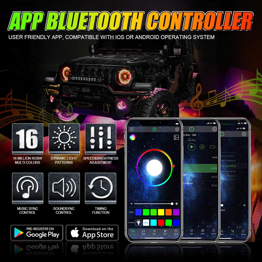 Magic Dream Color RGB Underglow Lights LED Strip Lights Kit with Bluetooth APP & Wireless Remote Control with Brake Light Function for ATV UTV