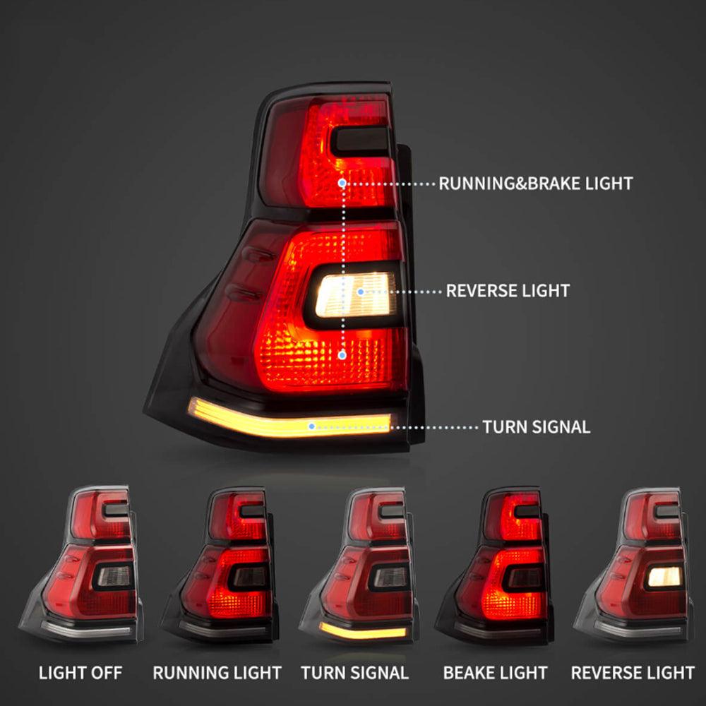 LED Tail Lights Assembly With Sequential Turn Signal Red For 2010-2016 Toyota Land Cruiser Prado 4th Gen