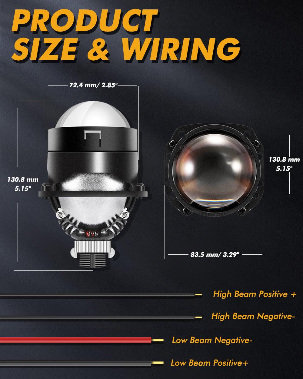 2.5 Inch 80W 6000K Bi-LED Projector Lens Headlight Non-Destructive Installation Projector Lens for Car | 2PCS/Set