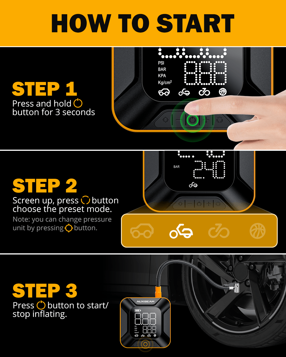 🆕Model-H6 28mm Cylinder Portable Car Tire Inflator Air Compressor Pump for Pickup Truck Car Motorcycle Bike Ball 
