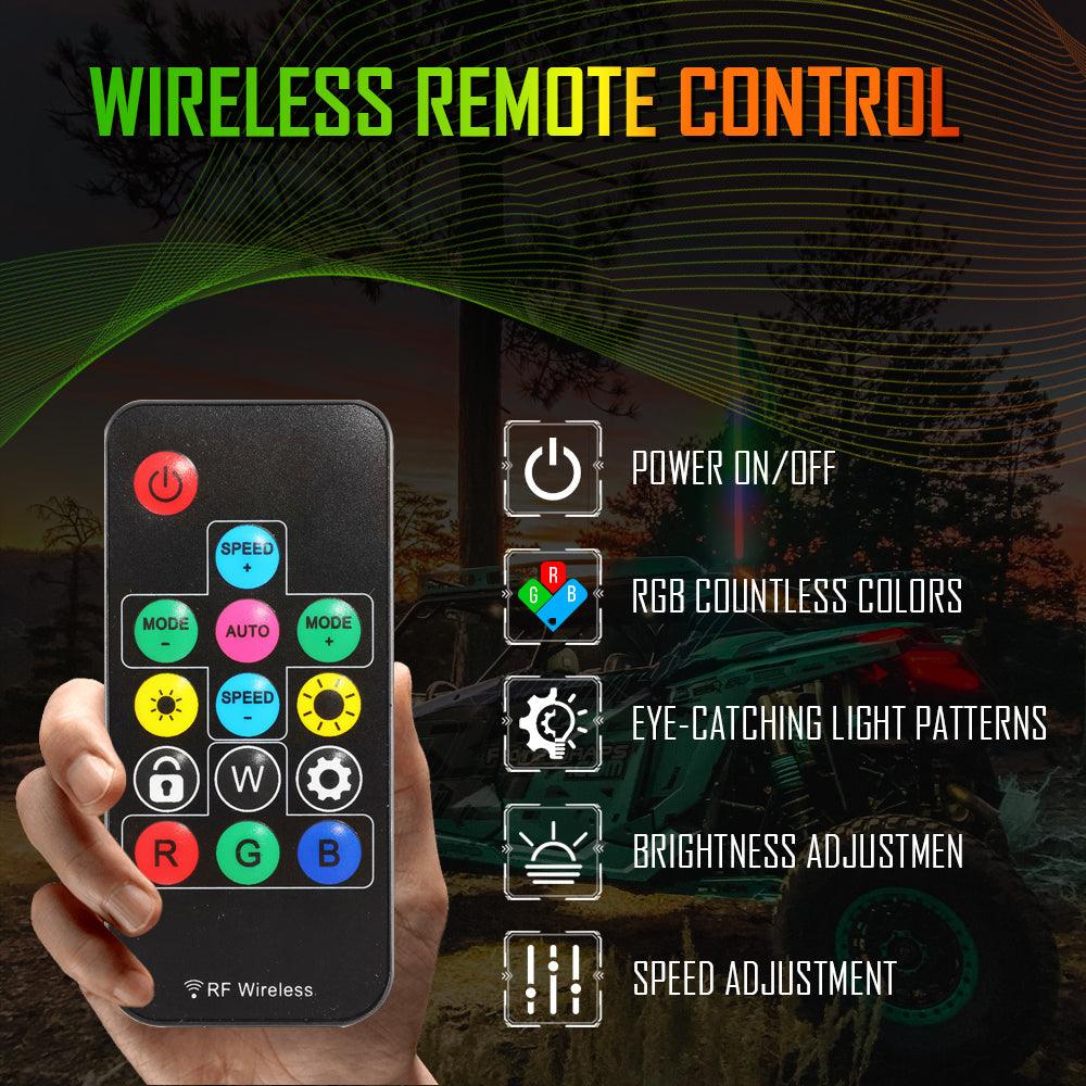 3FT/4FT RGB LED Whip Light with Remote Control+Whip Light Mounting Brackets for UTV, ATV, Off-Road Vehicle