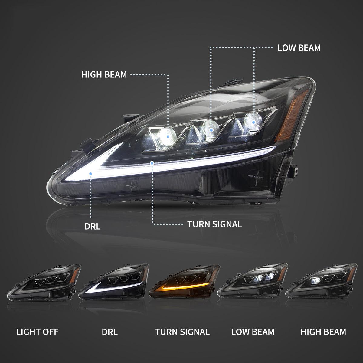 LED Headlight Assembly Matrix Projector Black For 2006-2012 Lexus IS250/IS250C/IS350/IS220d &amp; 2008-2014 ISF(XE20)