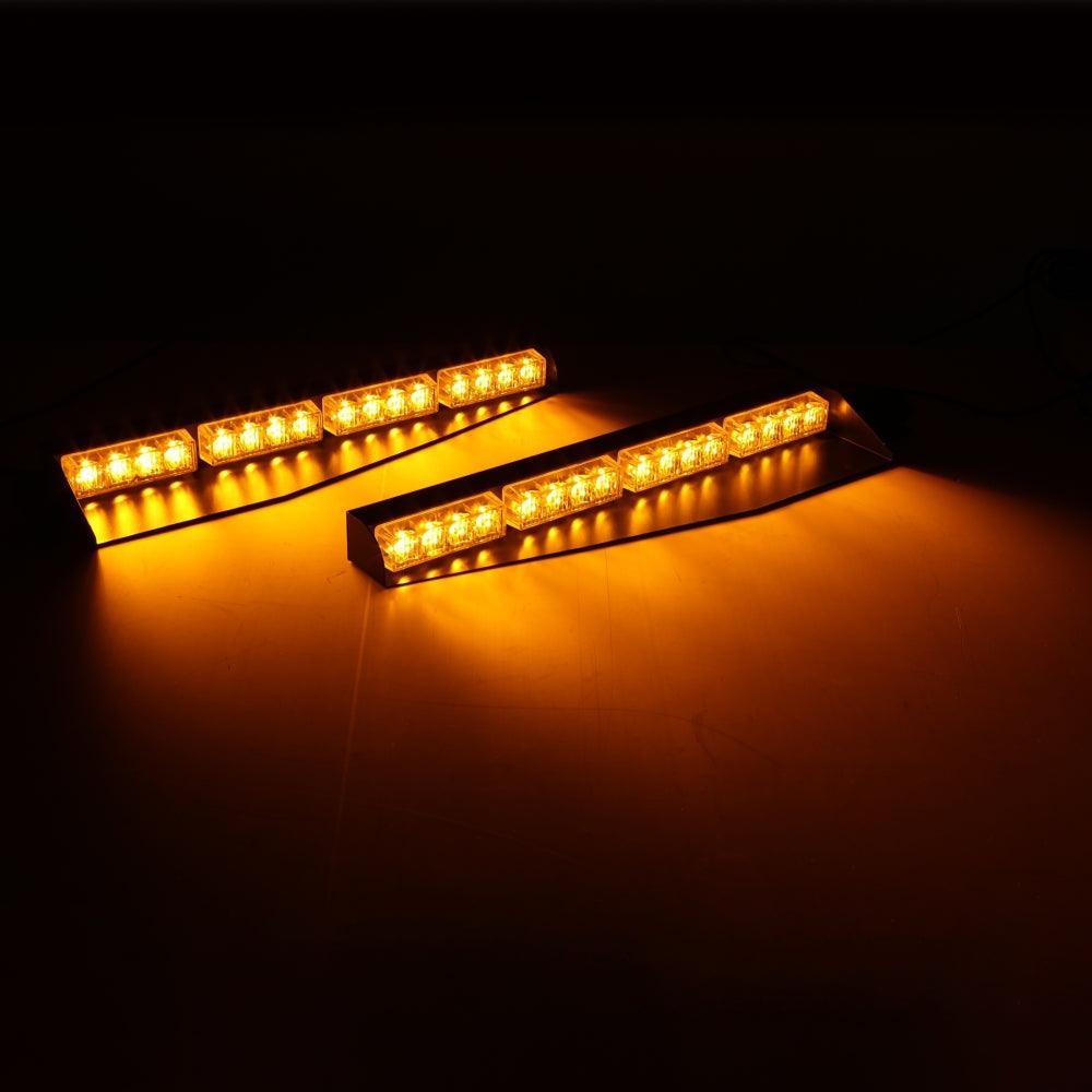 شريط ضوء ستروب كهرماني مزدوج الواقي مقاس 17 بوصة مع 20 نمطًا وامضًا مع لوحة تحكم للمركبات والشاحنات والسيارات الرياضية متعددة الاستخدامات والسيارات رباعية الدفع
