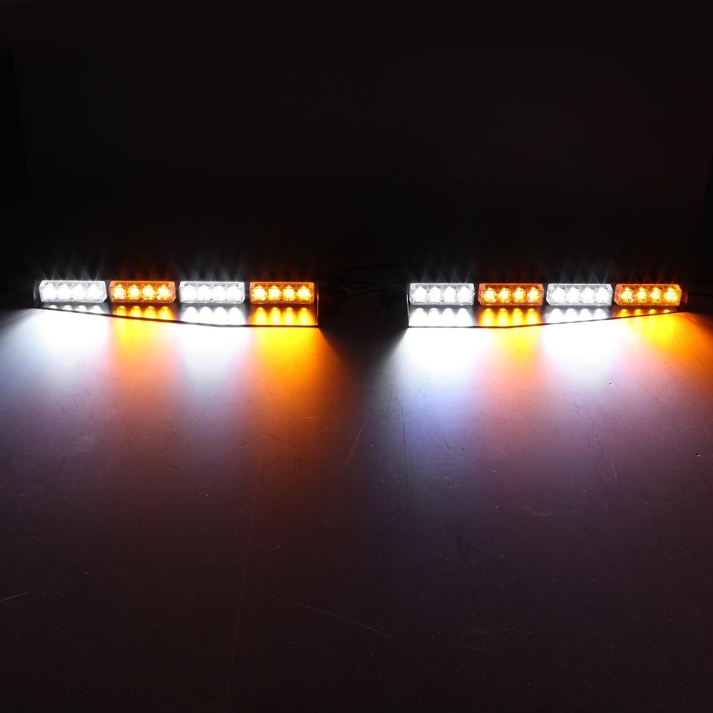 شريط إضاءة ستروب أبيض وكهرماني مزدوج الواقي مقاس 17 بوصة مع 20 نمطًا وامضًا ولوحة تحكم للمركبات والشاحنات والسيارات الرياضية متعددة الاستخدامات والسيارات رباعية الدفع
