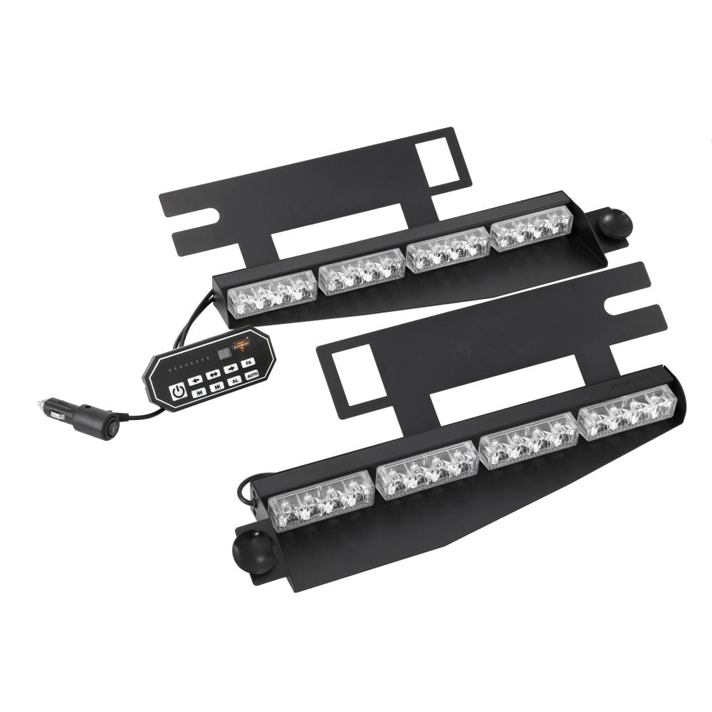 شريط إضاءة ستروب أبيض وكهرماني مزدوج الواقي مقاس 17 بوصة مع 20 نمطًا وامضًا ولوحة تحكم للمركبات والشاحنات والسيارات الرياضية متعددة الاستخدامات والسيارات رباعية الدفع