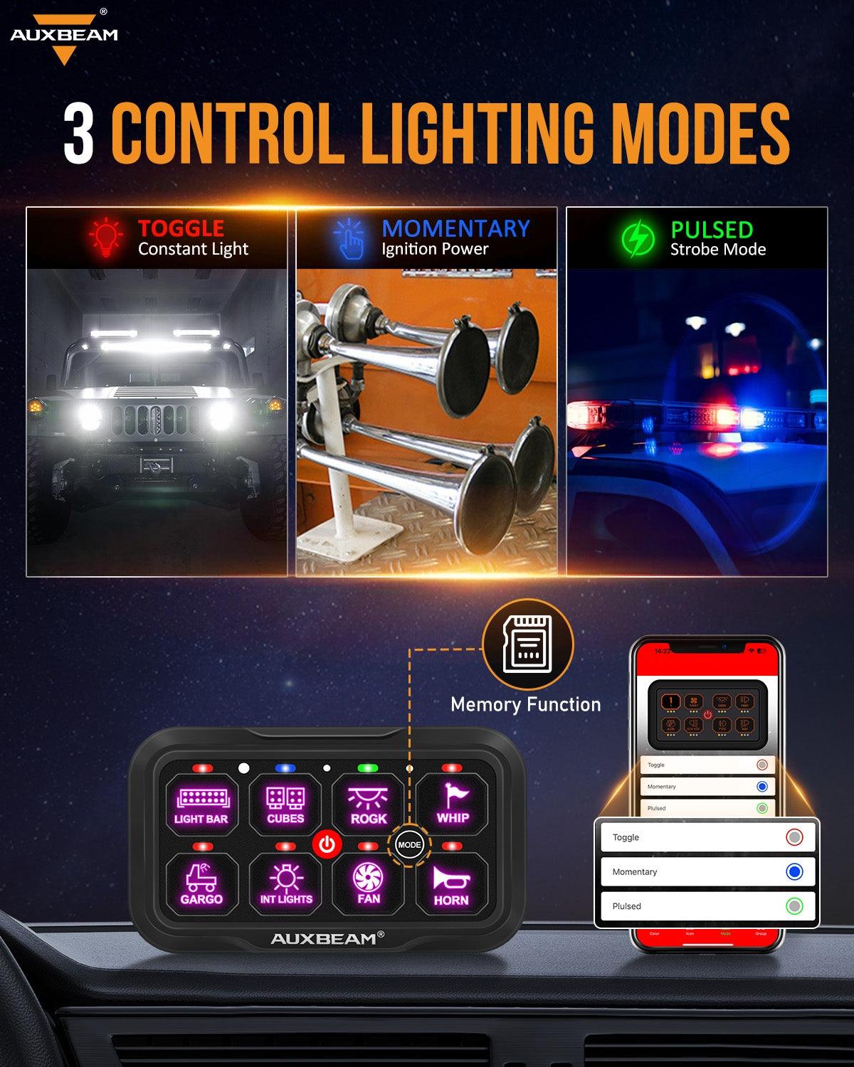 AR-800 RGB Switch Panel with APP+22 Inch 5D-PRO LED Light Bar, Toggle/Momentary/Pulsed Mode Supported 