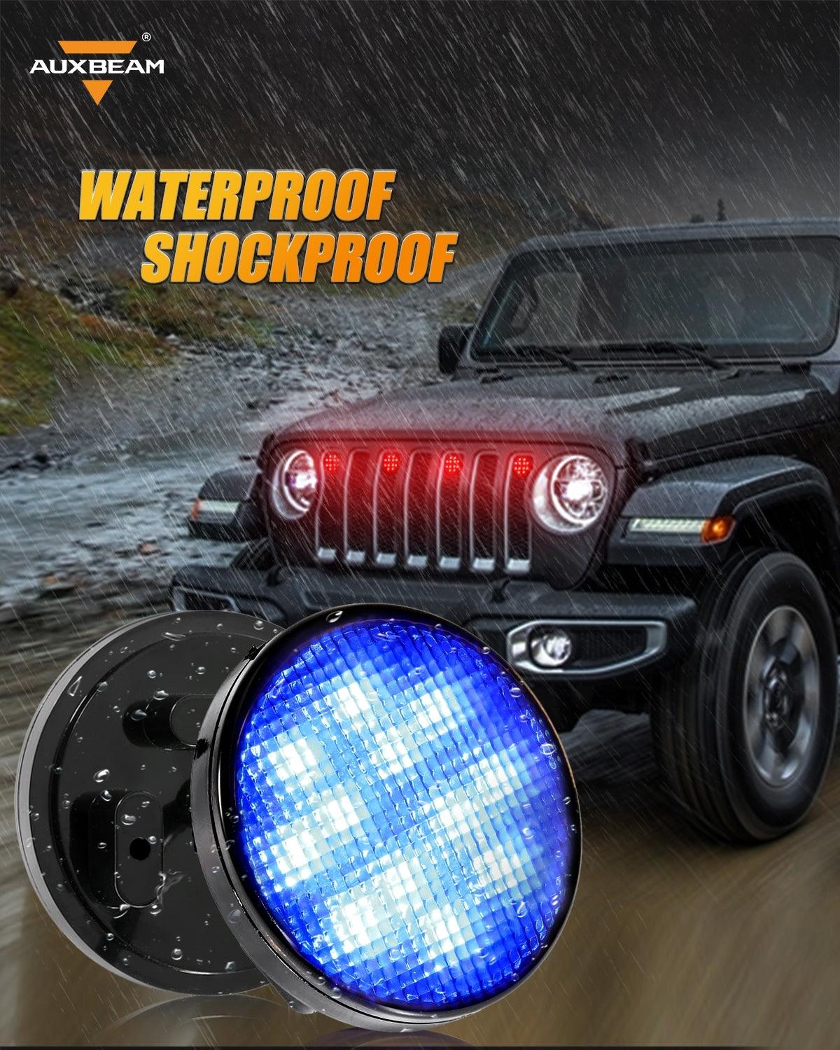 (4 قطع/مجموعة) مصابيح أمامية LED نيون RGBW مع جهاز تحكم عن بعد لاسلكي RF، تطبيق هاتف ذكي يعمل بالبلوتوث متوافق مع 2007-2017 Wrangler JK