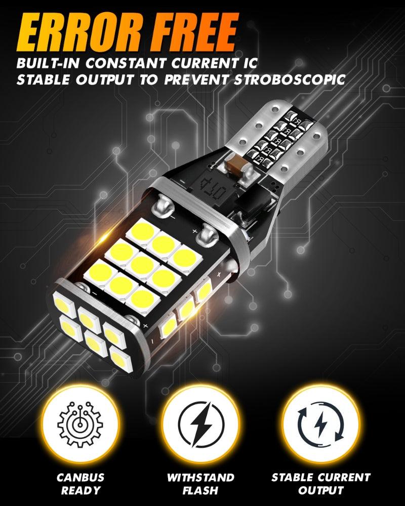 912 921 T15 W16W LED Back-up/Brake/Tail Light Bulbs 10W 300% High Brightness CAN-Bus Error Free 6500K White | 2 bulbs