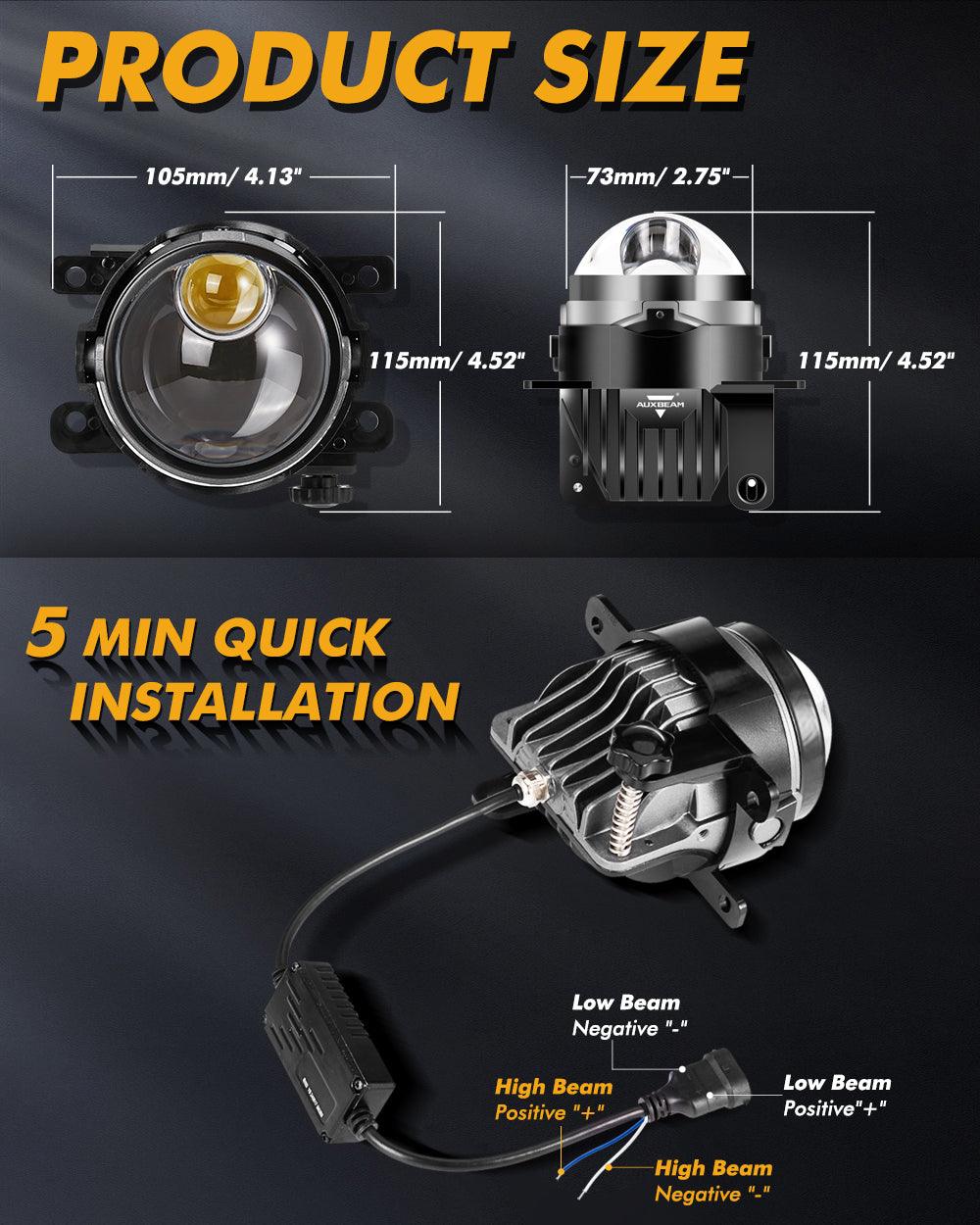 🆕ضوء ضبابي بعدسة عرض ثنائية LED مقاس 3 بوصات بقوة 104 وات، بثلاثة ألوان، مع شعاع عالٍ مساعد لتويوتا/هوندا | قطعتان/مجموعة